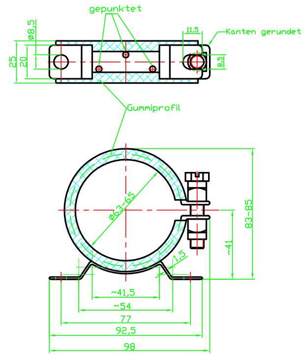 Support H6 (W5) avec manchon en caoutchouc (noir)