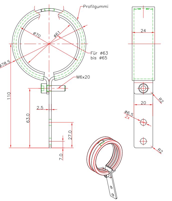 Support H13 avec manchette. Manchette en caoutchouc (noir)